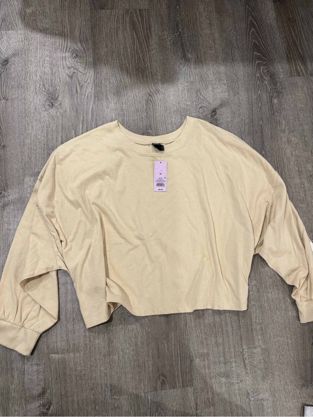 Relaxed Boxy Fit Cropped Long-Sleeve Top - Cream